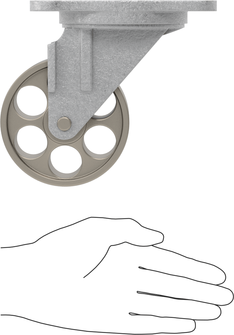 Ultra Yüksek Sıcaklık Tekerlek, 4“ Çaplı Metal Tekerlekli ve 5-5/8” x 4-1/8" Plakalı Döner Tekerlek