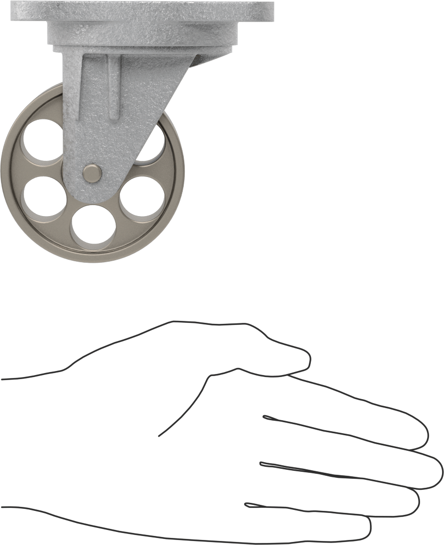 Ultra Yüksek Sıcaklık Tekerlek, 3“ Çapında Metal Tekerlekli ve 4-3/16” x 3-1/4" Plakalı Döner Tekerlek