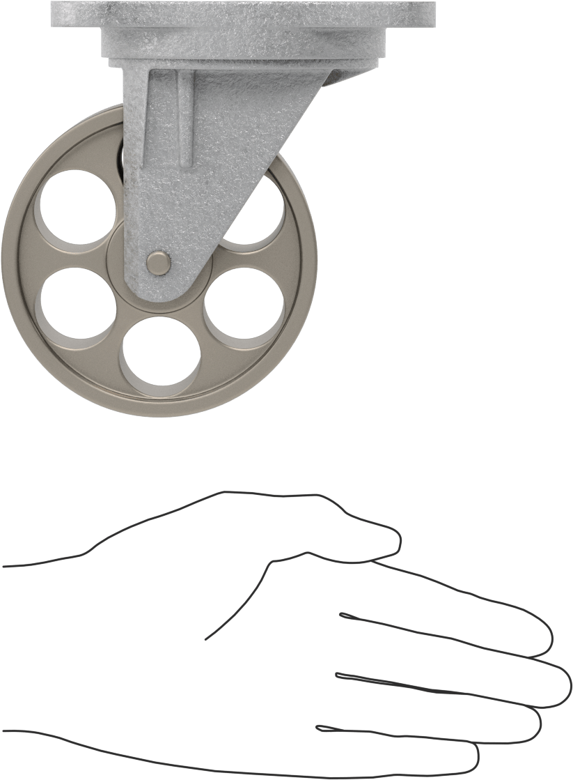 Ultra Yüksek Sıcaklık Tekerlek, 4“ Çaplı Metal Tekerlekli ve 4-3/4” x 3-3/4" Plakalı Döner Tekerlek