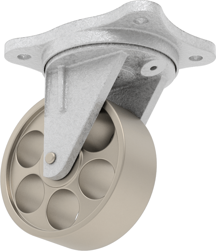 Ultra Yüksek Sıcaklık Tekerlek, 4“ Çaplı Metal Tekerlekli ve 4-3/4” x 3-3/4" Plakalı Döner Tekerlek