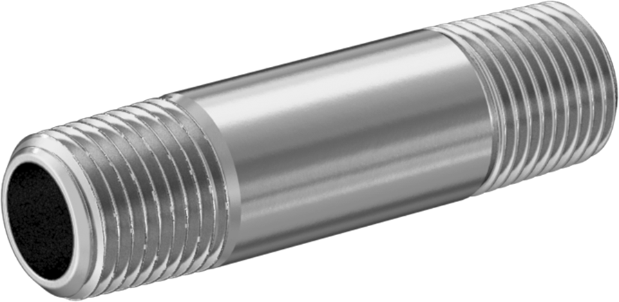 Standart Cidarlı 304/304L Paslanmaz Çelik Dişli Boru, Her İki Ucu Dişli, 1/8 BSPT x NPT, 1-1/2" Uzunluk