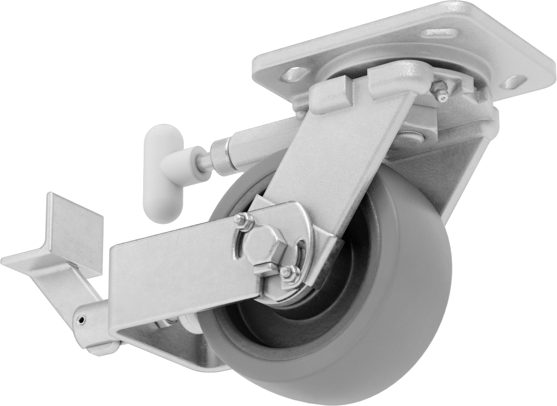 Yüksek Kapasiteli Kingston Tekerlek, 5“ x 4” Plaka, Kilitli ve 5 inç Çapında Yeşil Poliüretan Tekerlekli Döner Tekerlek