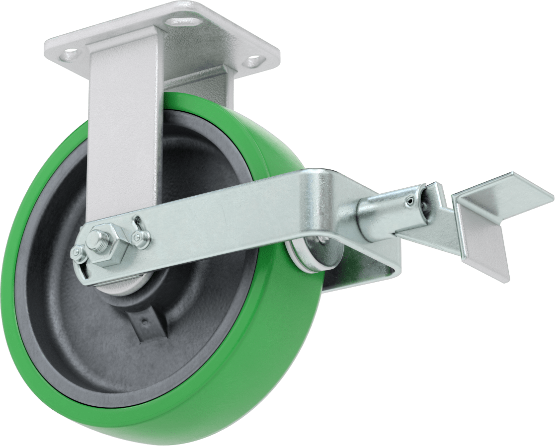 Yüksek Kapasiteli Kingston Tekerlek, 4-1/2“ x 4” Plaka, Fren ve 8 inç Çapında Yeşil Poliüretan Tekerlek