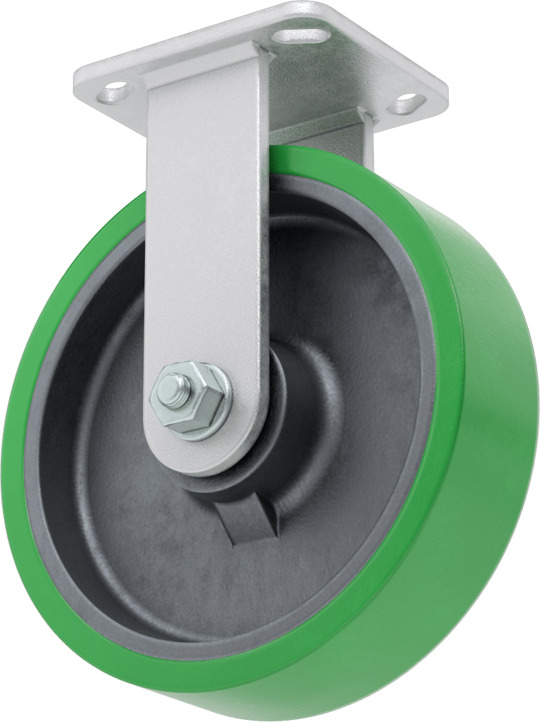 Yüksek Kapasiteli Kingston Tekerlek, 4-1/2“ x 4” Plaka, 8" Çaplı Yeşil Poliüretan Tekerlek