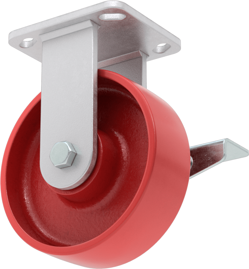 Yüksek Kapasiteli Kingston Tekerlek, 4-1/2“ x 4” Plaka, Sağ Frenli ve 6" Çaplı Metal Tekerlekli Sabit