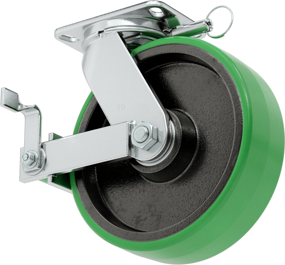Ekstra Yüksek Kapasiteli Viking Tekerlek, 6-1/4“ x 4-1/2” Kilitli Plaka ve 10“ x 3” Poliüretan Tekerlek
