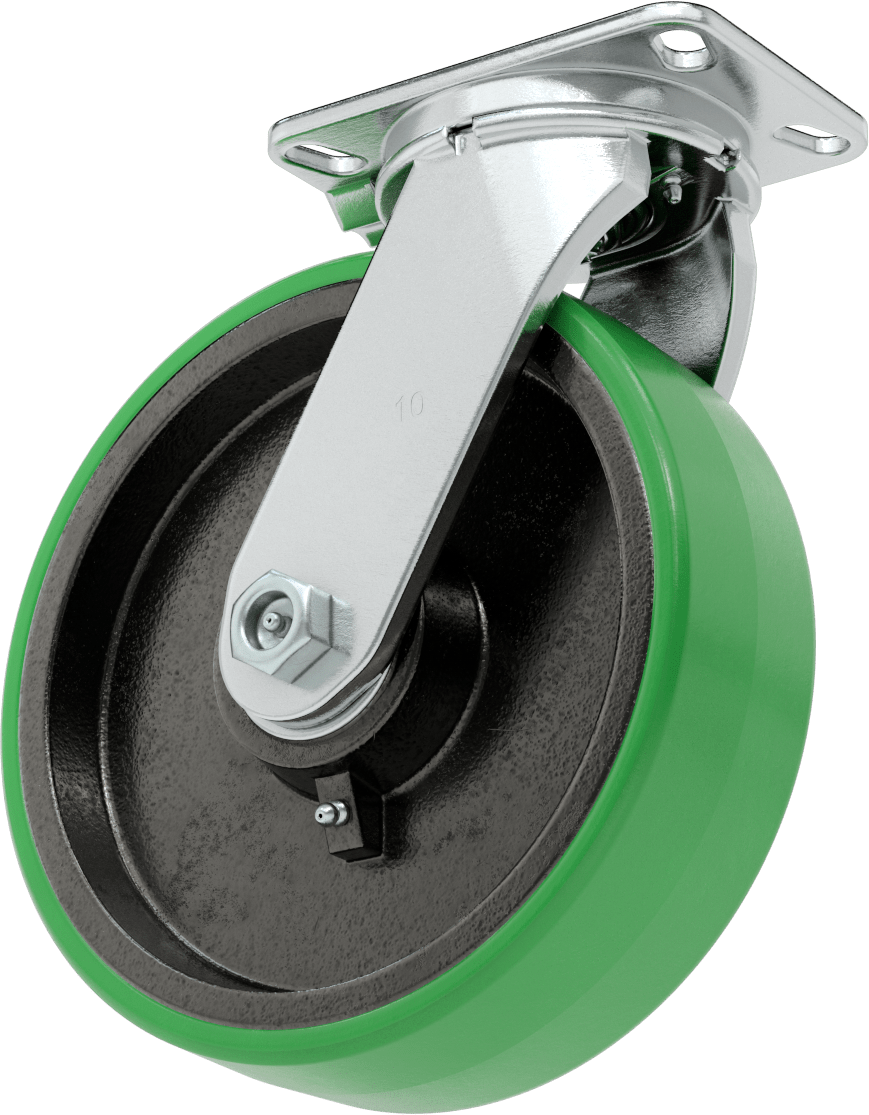 Ekstra Yüksek Kapasiteli Viking Tekerlek, 6-1/4“ x 4-1/2” Plaka, 10“ x 3” 95A Poliüretan Tekerlek ile