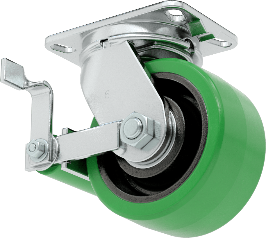 Ekstra Yüksek Kapasiteli Viking Tekerlek, 6-1/4“ x 4-1/2” Frenli Plaka ve 6" 95A Poliüretan Tekerlek