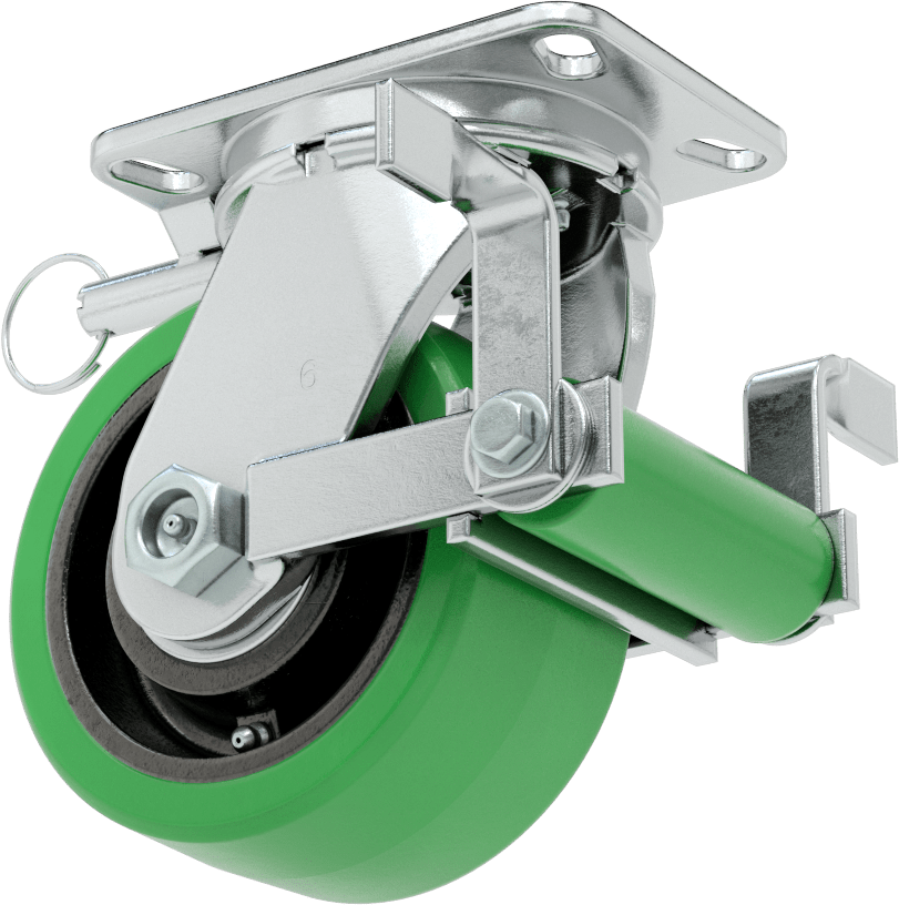 Ekstra Yüksek Kapasiteli Viking Tekerlek, 6-1/4“ x 4-1/2” Kilitli Plaka ve 6" 95A Poliüretan Tekerlek