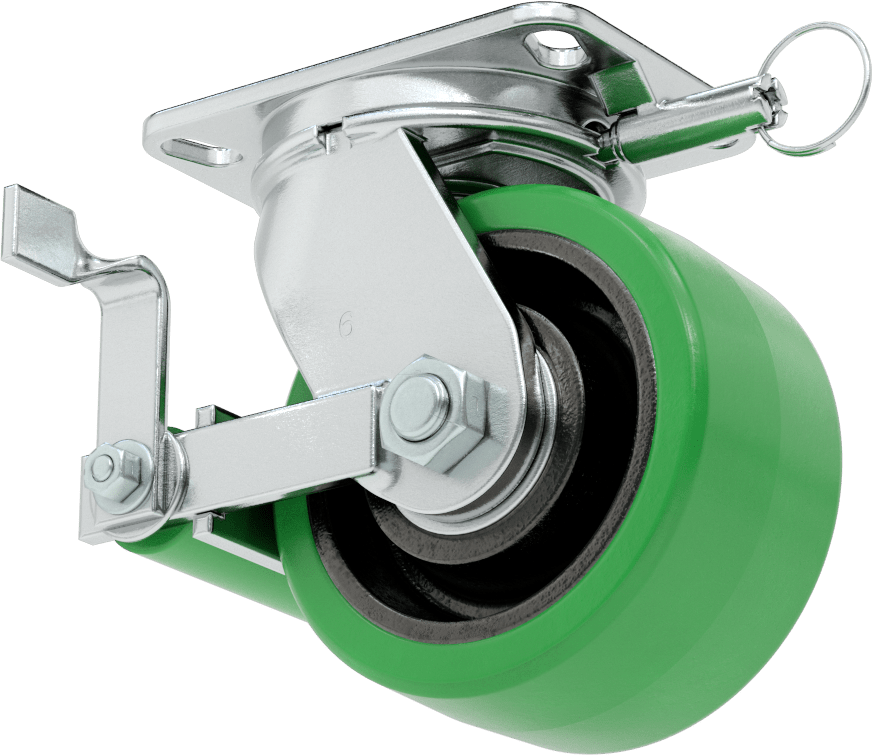 Ekstra Yüksek Kapasiteli Viking Tekerlek, 6-1/4“ x 4-1/2” Kilitli Plaka ve 6" 95A Poliüretan Tekerlek