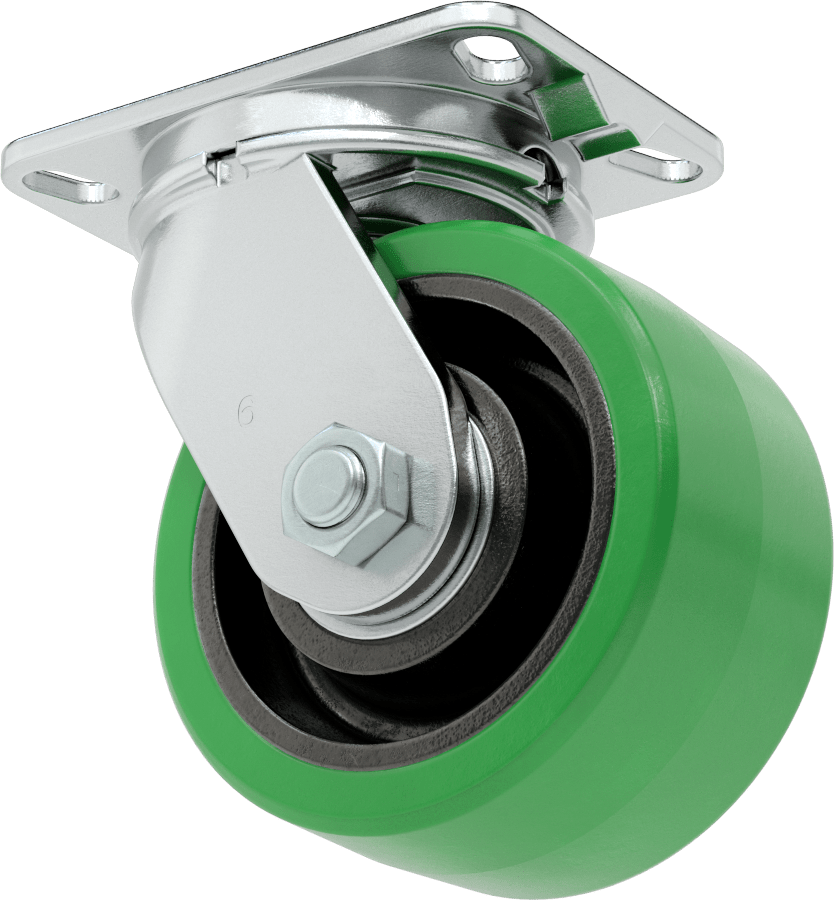 Ekstra Yüksek Kapasiteli Viking Tekerlek, 6-1/4“ x 4-1/2” Plaka, 6" Çaplı 95A Poliüretan Tekerlek