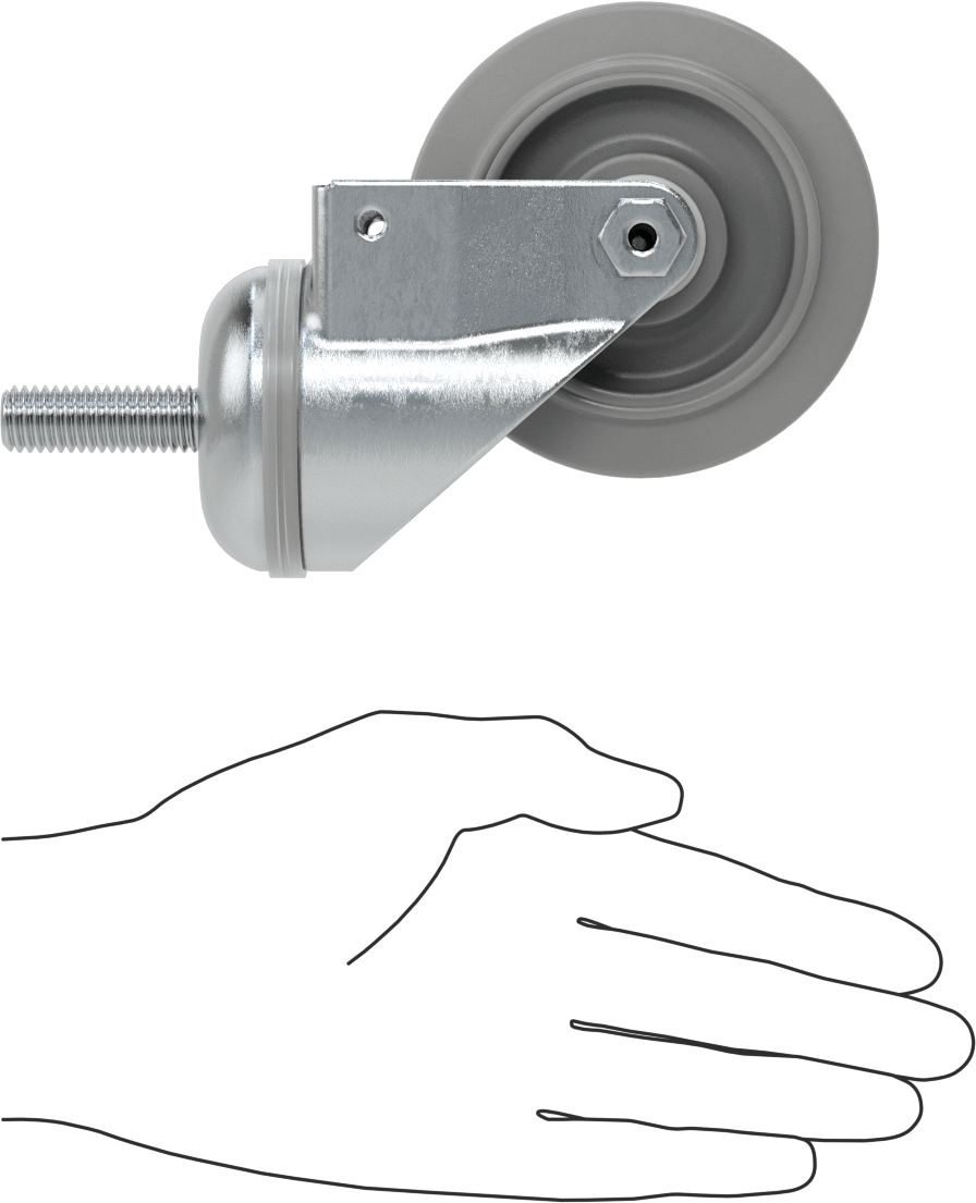 Dişli Saplı Döner Tekerlek, 1/2"-13 Diş, 3-1/2" Çaplı 80A Lastik Tekerlek, Kovan Yatağı