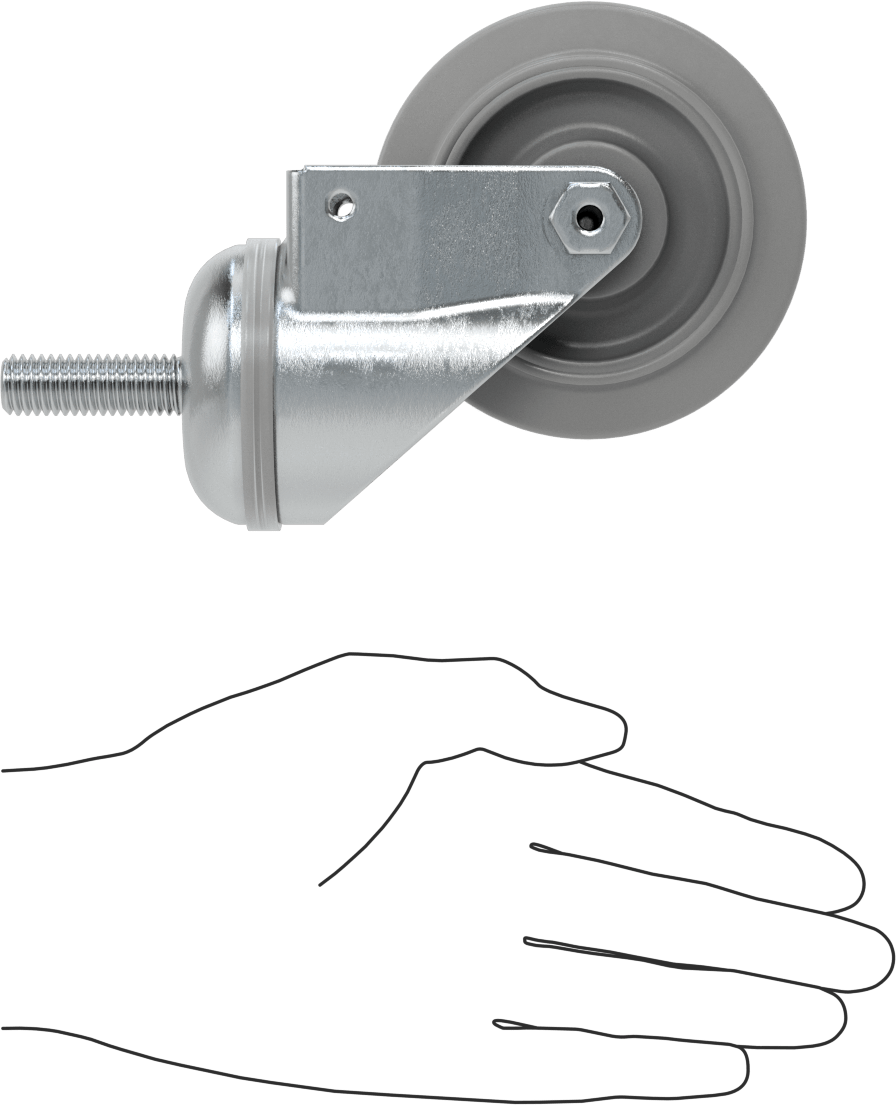 Dişli Saplı Döner Tekerlek, 1/2"-13 Diş, 3-1/2" Çaplı, Bilyalı Rulmanlı 80A Kauçuk Tekerlek