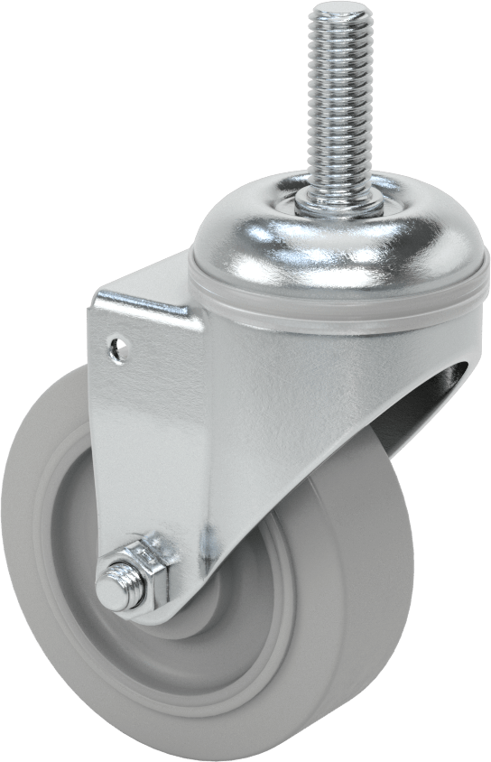 Dişli Saplı Döner Tekerlek, 1/2"-13 Diş, 3-1/2" Çaplı, Bilyalı Rulmanlı 80A Kauçuk Tekerlek