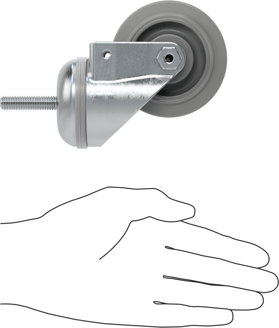 Dişli Saplı Döner Tekerlek, 3/8"-16 Diş, 3" Çaplı Gri Kauçuk Tekerlek, Rulman