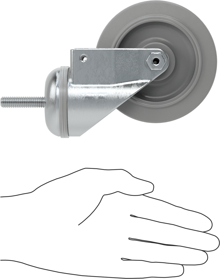 Dişli Saplı Döner Tekerlek, 3/8"-16 Diş, 4" Çaplı Gri Kauçuk Tekerlek, Rulman