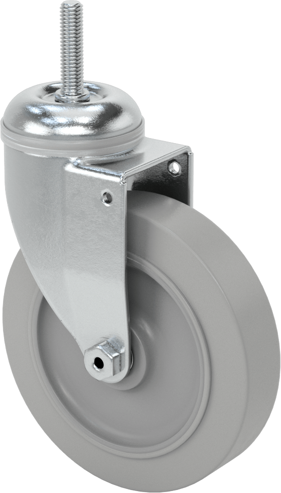 Dişli Saplı Döner Tekerlek, 3/8"-16 Diş, 5" Çapında Gri Kauçuk Tekerlek, Rulman