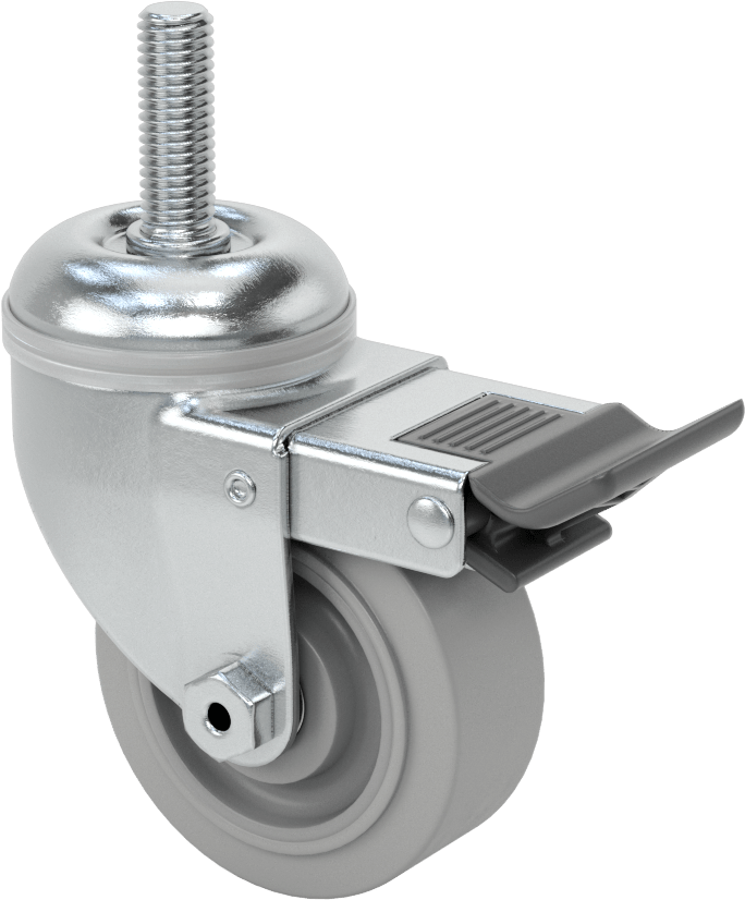 Dişli Saplı Döner Tekerlek, Kilitli, 1/2"-13 Diş, 3" Çaplı Lastik Tekerlek, Kovan Yatağı