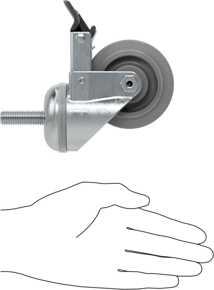 Dişli Saplı Döner Tekerlek, Kilitli, 1/2"-13 Diş, 3" Çaplı Lastik Tekerlek, Kovan Yatağı