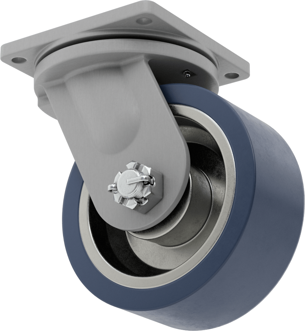 8-1/2“ x 8-1/2” Plakalı Colossus Tekerlek, Ekstra Yüksek Kapasiteli, 10" Çapında Mavi Poliüretan Tekerlekli Döner