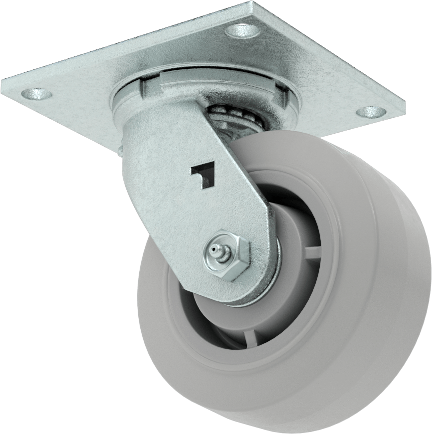 5-1/2“ x 5” Montaj Plakalı Tekerlek, Samson, 5" Çaplı Gri Kauçuk Tekerlekli Döner