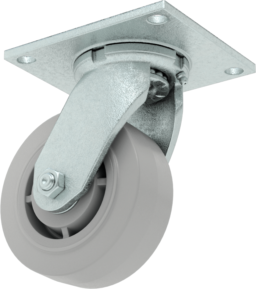 5-1/2“ x 5” Montaj Plakalı Tekerlek, Samson, 5" Çaplı Gri Kauçuk Tekerlekli Döner