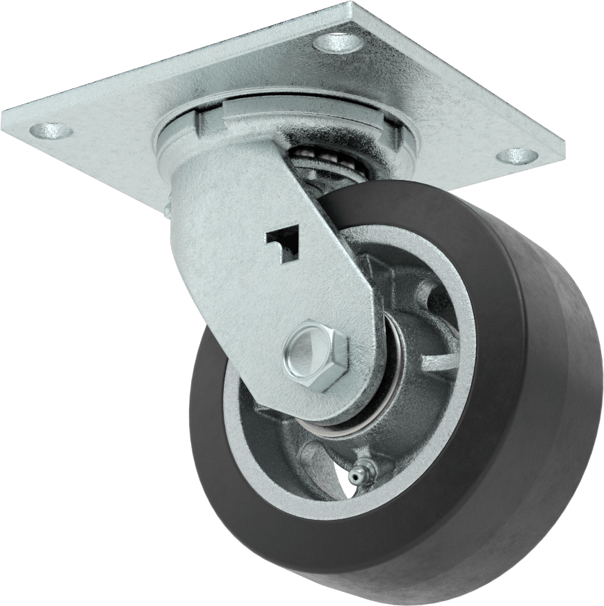 5-1/2“ x 5” Montaj Plakalı Tekerlek, Samson, 5" Çapında Siyah Kauçuk Tekerlekli Döner