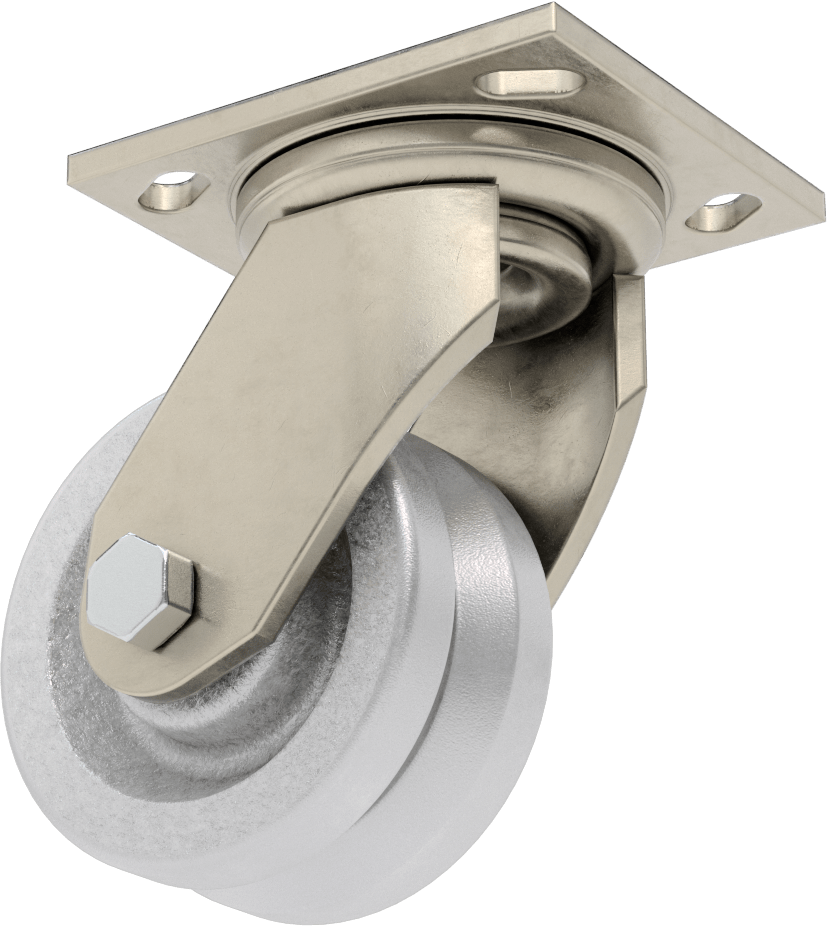 V-Oluklu Tekerlekli Raylı Tekerlek, Yüksek Kapasiteli, 4-1/2“ x 4” Plaka, 4" Çaplı Tekerlekli Döner Tekerlek