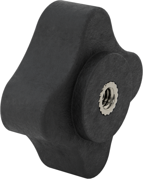 Dört Kollu Rahat Tutuşlu Düğme, 5/16“-18 Diş x 1/2” Derinlikli Delik, 2-1/2 inç Çaplı Başlık