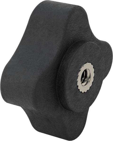Dört Kollu Rahat Tutuşlu Düğme, 3/8“-16 Dişli x 1/2” Derinlikli Delik, 2-1/2 inç Çaplı Başlık