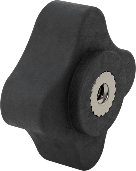 Dört Kollu Rahat Tutuşlu Düğme, 1/2“-13 Diş x 1/2” Derinlikte Delik, 2-1/2 inç Çaplı Başlık