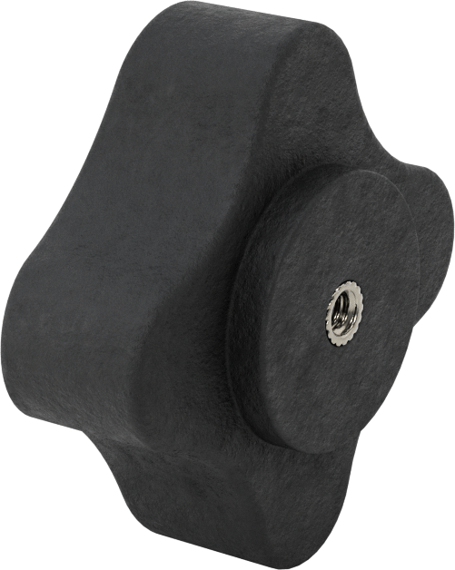 Dört Kollu Rahat Tutuşlu Düğme, 1/4“-20 Diş x 1/2” Derinlikte Delik, 3" Çaplı Başlık