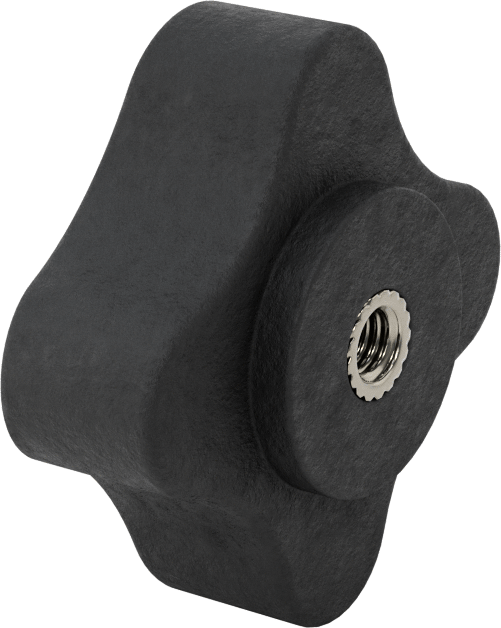 Dört Kollu Rahat Tutuşlu Düğme, 3/8“-16 Dişli x 1/2” Derinlikli Delik, 3" Çaplı Başlık