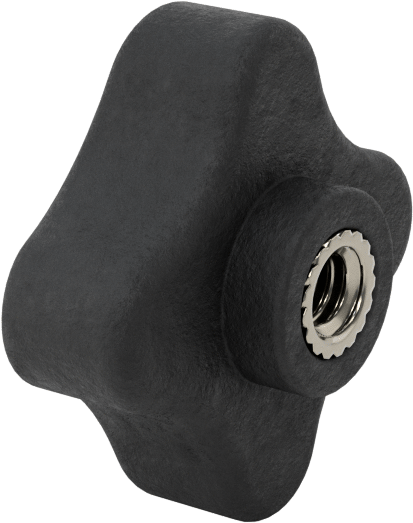 Dört Kollu Rahat Tutuşlu Düğme, 1/4“-20 Diş x 1/2” Derinlikte Delik, 1-3/8" Çap Başlık