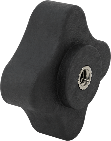 Dört Kollu Rahat Tutuşlu Düğme, 1/4“-20 Diş x 1/2” Derinlikte Delik, 2 inç Çapında Başlık