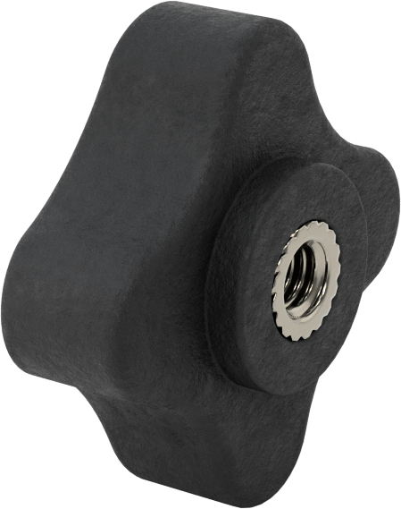 Dört Kollu Rahat Tutuşlu Düğme, 5/16“-18 Diş x 1/2” Derinlikli Delik, 2 inç Çapında Başlık