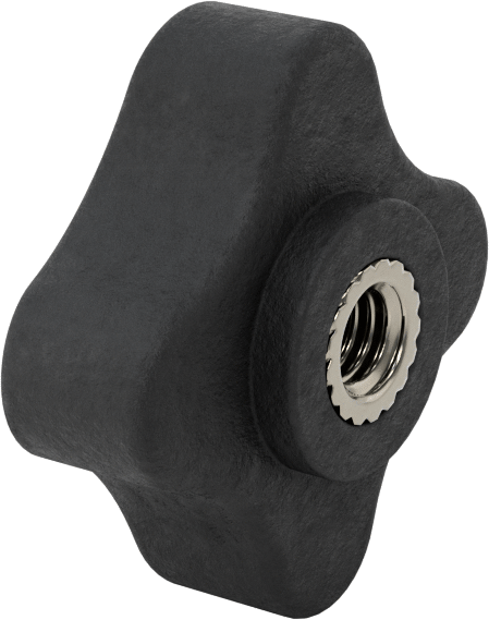 Dört Kollu Rahat Tutuşlu Düğme, 3/8“-16 Dişli x 1/2” Derinlikli Delik, 2 inç Çapında Başlık