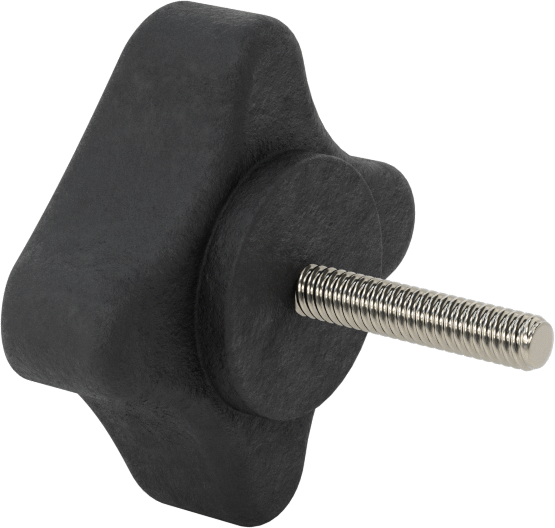 Dört Kollu Rahat Tutuşlu Düğme, 1/4"-20 Dişli Saplama, 2-1/2 inç Çaplı Başlık