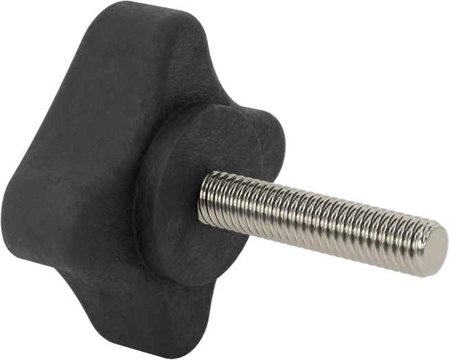 Dört Kollu Rahat Tutuşlu Düğme, 3/8"-16 Dişli Saplama, 2-1/2 inç Çaplı Başlık