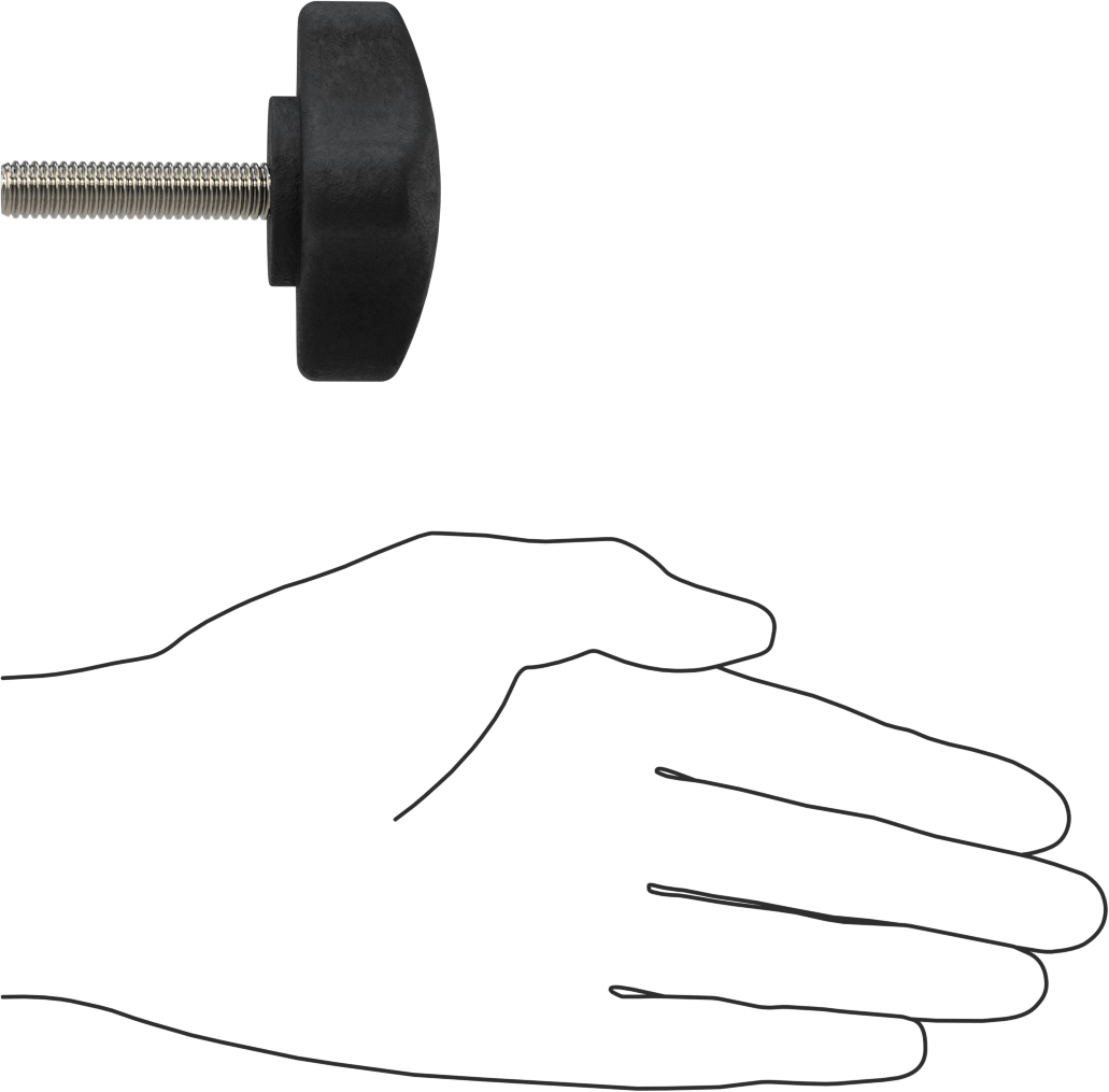 Dört Kollu Rahat Tutuşlu Düğme, 3/8"-16 Dişli Saplama, 2-1/2 inç Çaplı Başlık