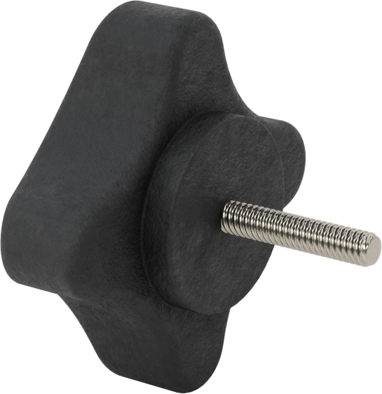 Dört Kollu Rahat Tutuşlu Düğme, 1/4"-20 Dişli Saplama, 3" Çaplı Başlık