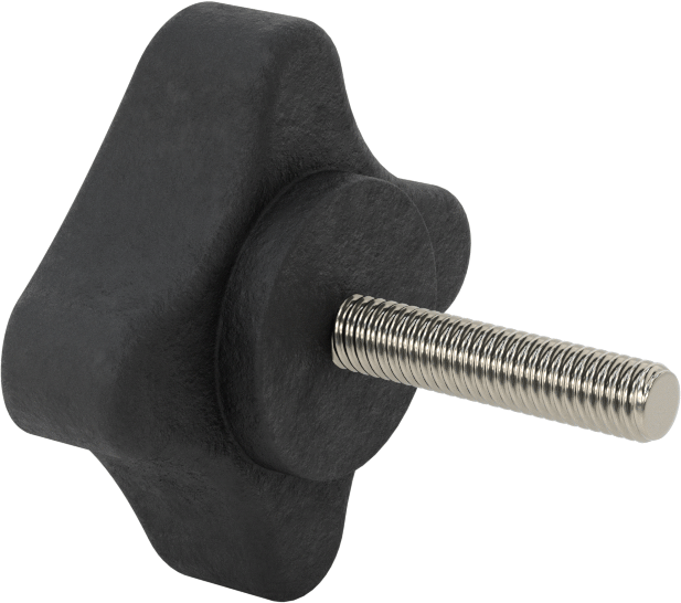 Dört Kollu Rahat Tutuşlu Düğme, 3/8"-16 Dişli Saplama, 3" Çaplı Başlık