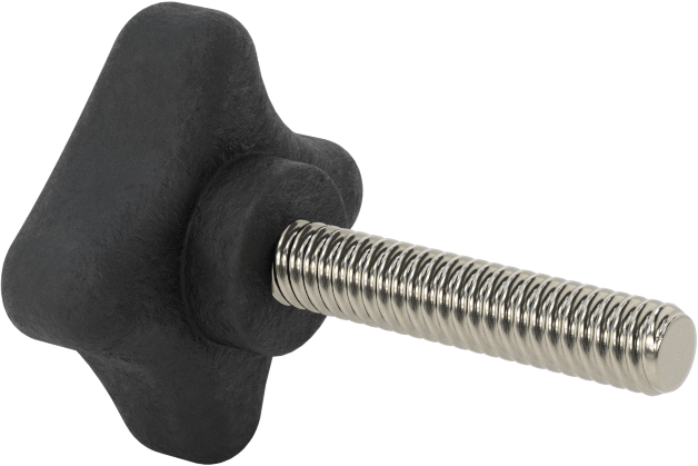 Dört Kollu Rahat Tutuşlu Düğme, 1/4"-20 Dişli Saplama, 1-3/8" Çap Başlık