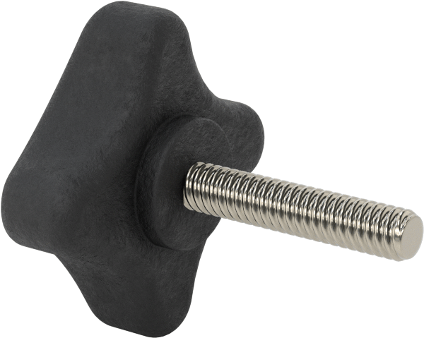Dört Kollu Rahat Tutuşlu Düğme, 1/4"-20 Dişli Saplama, 1-3/4" Çaplı Başlık