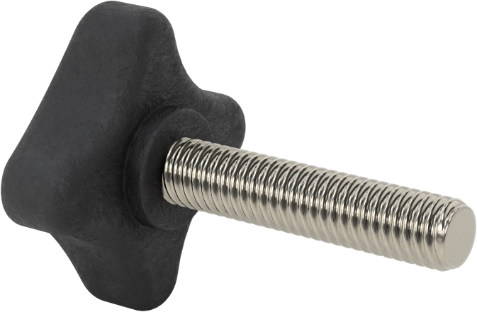 Dört Kollu Rahat Tutuşlu Düğme, 3/8"-16 Dişli Saplama, 1-3/4" Çaplı Başlık