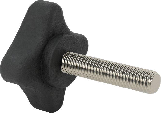 Dört Kollu Rahat Tutuşlu Düğme, 3/8"-16 Dişli Saplama, 2 inç Çapında Başlık