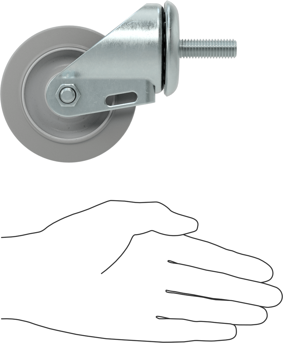 Dişli Saplı Döner Tekerlek, 1/2"-13 Diş, 3-1/2" Çap 65A Lastik Tekerlek