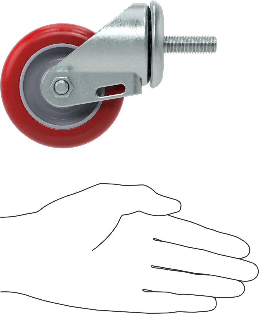 Dişli Saplı Döner Tekerlek, 1/2"-13 Diş, 3-1/2" Çaplı Poliüretan Tekerlek