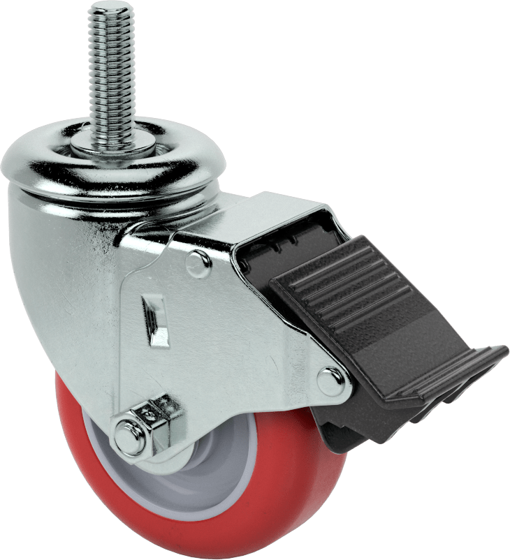 Dişli Saplı Döner Tekerlek, Total Lock, 1/2"-13 Diş, 3-1/2" Çaplı Poliüretan Tekerlek