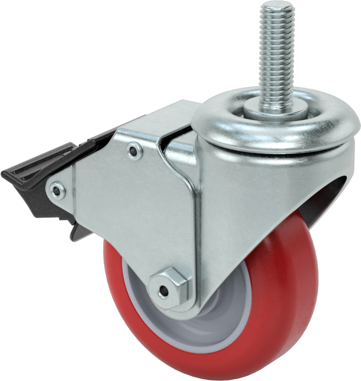 Dişli Saplı Döner Tekerlek, Total Lock, 1/2"-13 Diş, 3-1/2" Çaplı Poliüretan Tekerlek